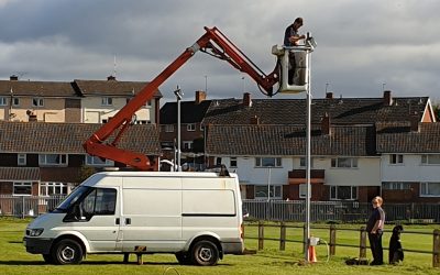 Floodlights ready for the dark evenings